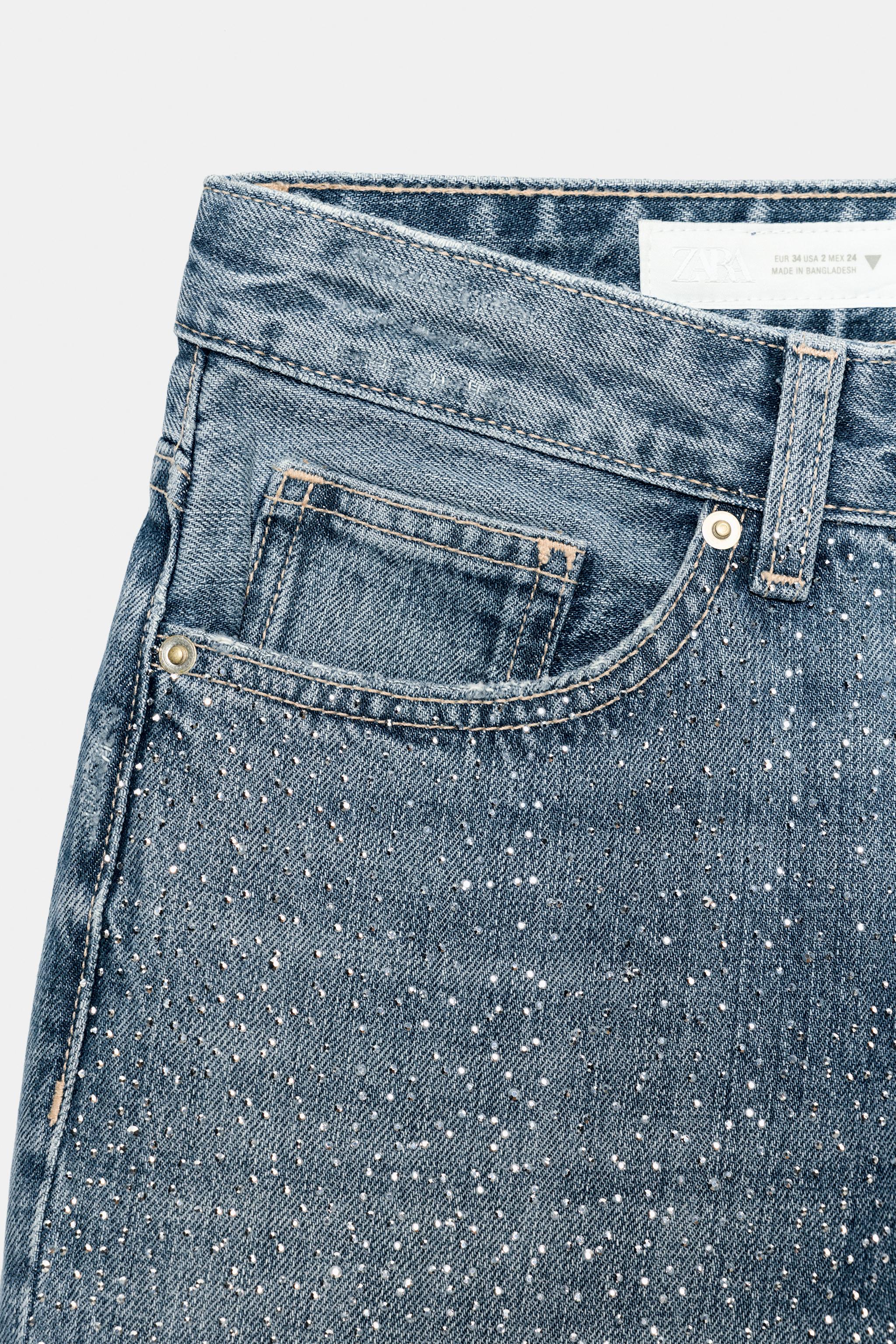 TRF LOW RISE STRAIGHT JEANS WITH RHINESTONES